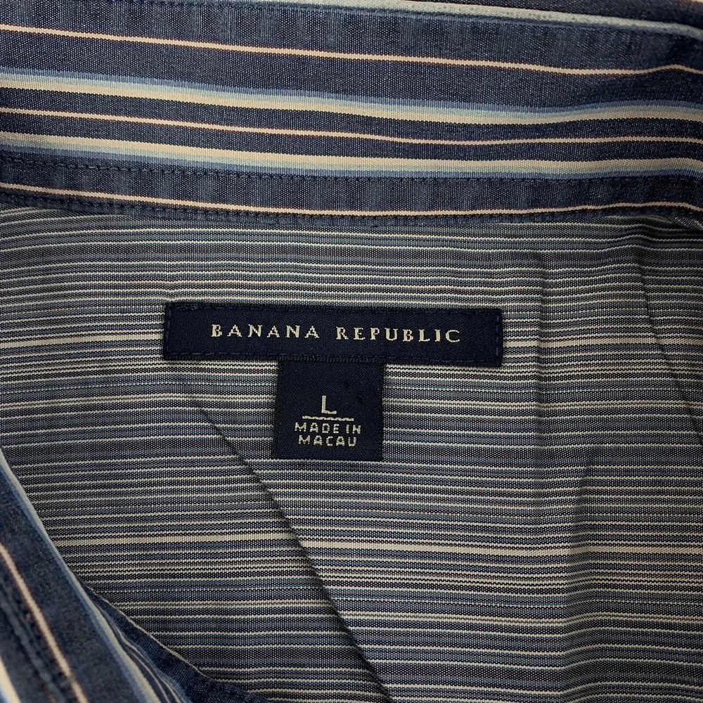 Banana Republic Men's Large Slate Blue Striped Long Sleeve Button Front Shirt